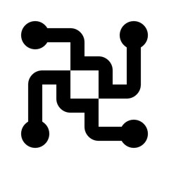 Outline network icon for global connection, system nodes, and hubs.