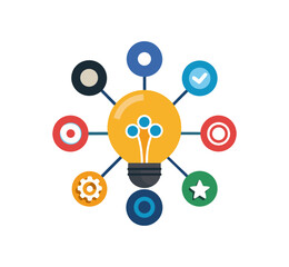 A creative business social network concept featuring a vector illustration of people icons in a circular web diagram to symbolize global communication and data connection technology