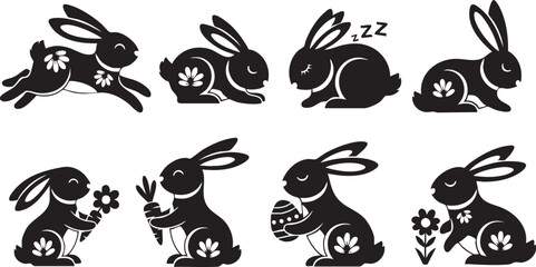 Obraz premium Set of Stylized Easter Bunny Silhouettes with Floral Motifs illustration