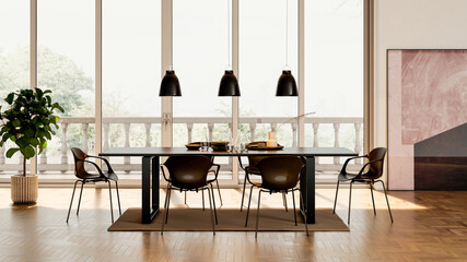 Naklejka premium Large luxury modern bright interiors Living room mockup illustration 3D rendering Digitally Generated Image