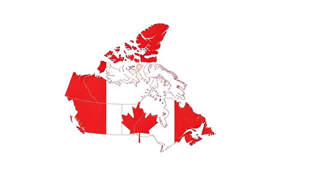 Dynamic illustration of Canada's national map infused with the iconic red and white flag, prominently displaying the symbolic maple leaf