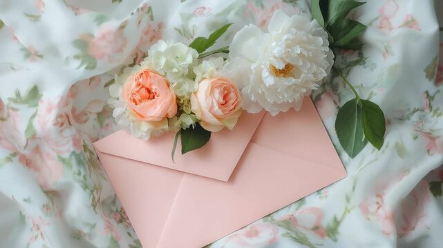 Elegant floral greeting cards with roses and peonies on delicate fabric background
