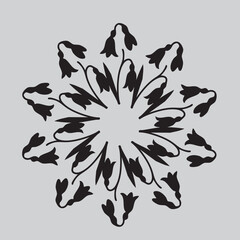 Naklejka premium Abstract floral background featuring a black and white flower ornament vector design with tribal butterfly silhouettes, vintage swirls, and nature elements in a symmetrical leaf pattern illustration.