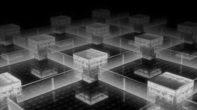 White and Black color blockchain network with binary code cybersecurity futuristic big data transfer loopable technology background