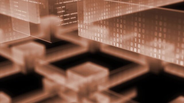 Flying through white color blockchain network with binary code cybersecurity futuristic design technology background 