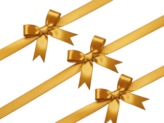 Fototapeta premium Three golden ribbons with bows isolated on transparent background