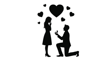 A romantic proposal scene unfolds showcasing a kneeling man and a surprised woman a heartfelt moment silhouette high quality professional detailed modern