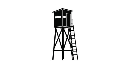 A stark black watchtower stands isolated against a white backdrop a powerful symbolic silhouette high quality professional detailed modern elegant stylish clean © rabbivay
