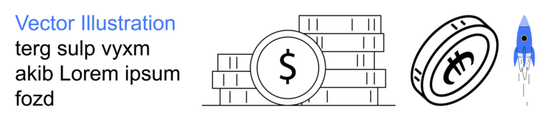 Fotobehang Onderzeeër Financial growth, savings, investments, cryptocurrency, startup funding, economic progress. Stack of coins with a dollar sign, a coin and a rocket. Financial growth and investments concept  © robu_s