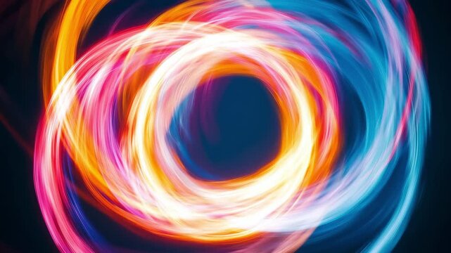 Vibrant circular light trails in dynamic motion creating mesmerizing kaleidoscopic patterns