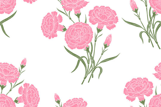 seamless carnation floral pattern, perfect for Mother's Day. Works great for banners and all types of printing