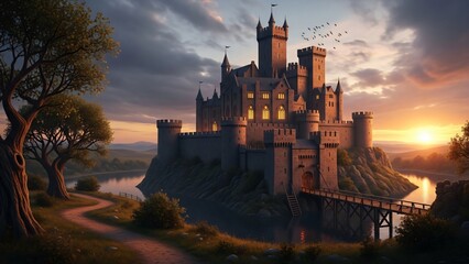 Fototapeta premium a castle in the middle of a lake