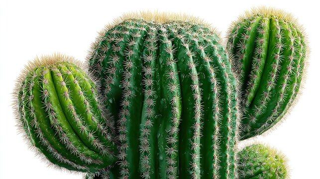 Vibrant Green Cactus Plant with Spines Isolated on a White Background Close-up View