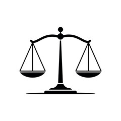 A black silhouette of a balance scale on a white background, symbolizing justice and equality.
