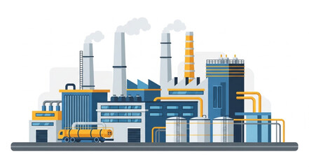 Obraz premium Industrial factory building with smokestacks producing smoke and pollution.
