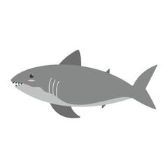 Fototapeta premium Cute shark character illustration. Flat vector friendly marine predator icon isolated on white background