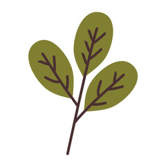 Green Autumn Leaves Branch Illustration Isolated on White Background