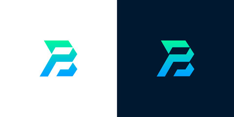 Abstract Letter B Logo with Gradient Colors on White and Dark Backgrounds © anello
