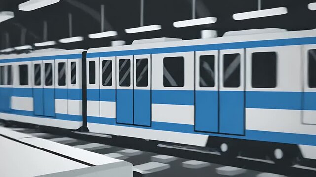 Modern subway train arriving at an empty station platform