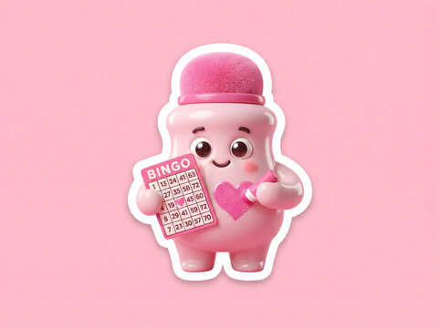 Cute 3D Bingo Dauber Character Marking a Heart Sticker