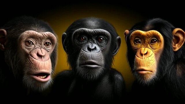 Three expressive monkeys with unique facial expressions