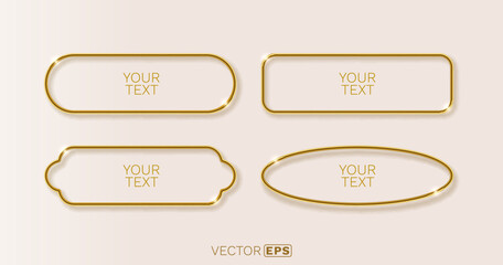 Fototapeta premium Elegant set of glossy golden frames in various shapes. Perfect for luxury design elements, banners, or decorative borders.