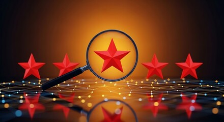 Magnifying glass focusing on red star among others