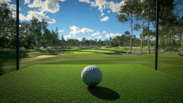 Golf ball on tee box ready for a swing on a sunny day.