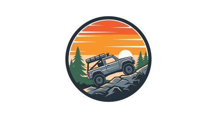 Off-road vehicle conquering rocky terrain at sunset adventure. © rino