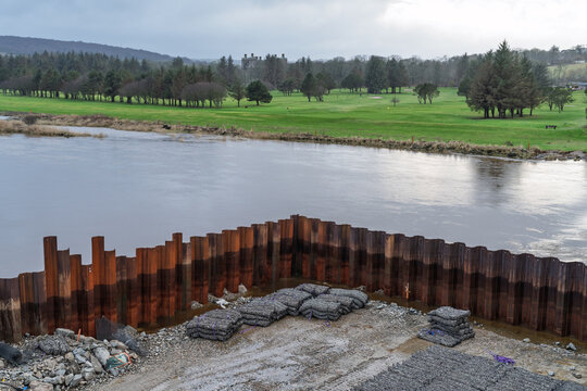 Essential repair work underway at historic 1779 Banff Bridge over River Deveron in Scotland