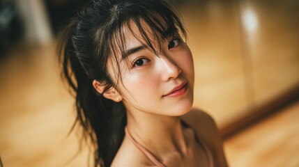 Fototapeta premium professional ballet dancer relaxing in studio after warm up portrait cinematic