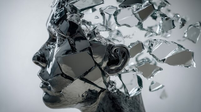 fragmented human mind breaking into symbolic memories abstract psychological concept