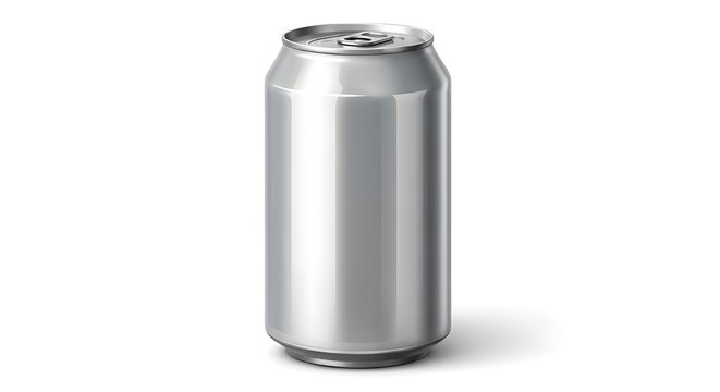 Shiny silver soda can with pull tab on white background