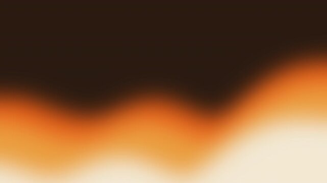 Seamless loop animation of abstract soft gradient wave background. Dark brown fading into bright orange and white, resembling fire, heat, or a sunset light leak.