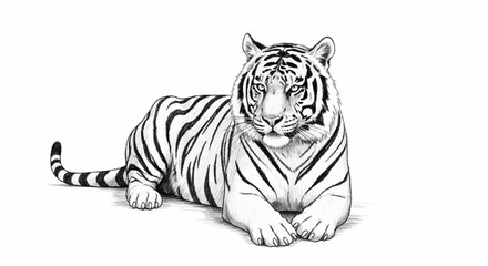 Detailed black and white sketch of a majestic tiger lying down. © Ahmad