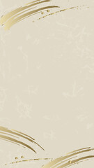 和紙の背景に筆で描いた金色のあしらいのあるデザイン　縦長レイアウトの上品な和風背景イラスト