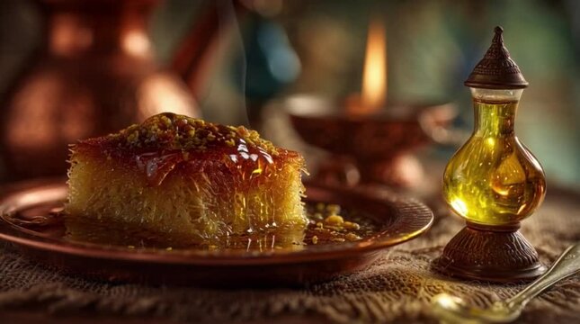 piece of kunefe with candle