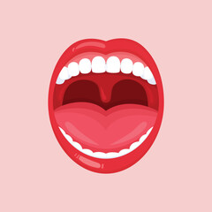 Naklejka premium Illustration of an open human mouth showing teeth and oral cavity for dental health, anatomy learning, and medical visual content.