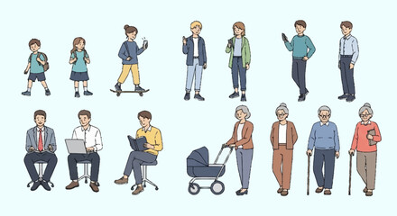 Diverse Group of People in Various Poses and Activities.