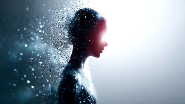 デジタルイメージのきらめく粒子で構成された人間