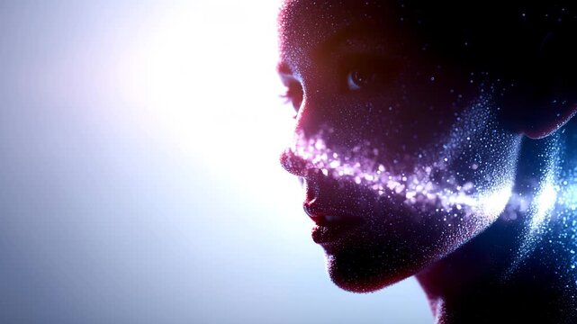 デジタルイメージの粒子で構成された人物の横顔
