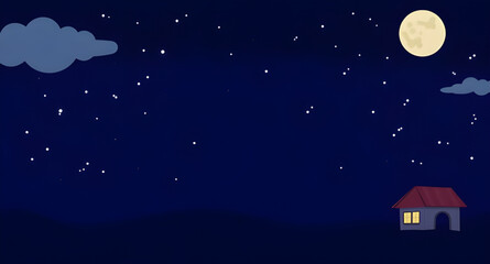 Naklejka premium night, landscape, vector, illustration, scenery, nature, outdoor, sky, dark, moon, stars, starlight, silhouette, mountains, hills, forest, trees, meadow, horizon, clouds, calm, peaceful, serene, quiet