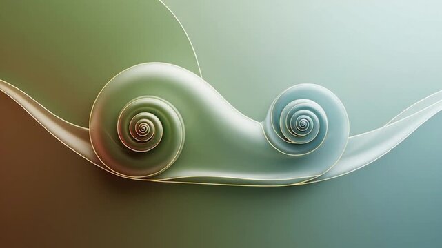 White Snails Moving on Green Background.