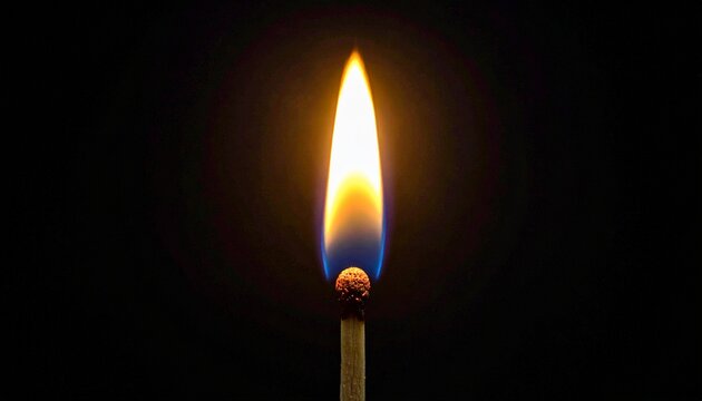A striking flame ignites on a matchstick in the dark, symbolizing energy and illumination. The fire's warm colors and intense glow create a captivating contrast against the darkness