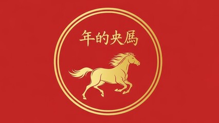 Chinese New Year Horse Emblem on Red Background