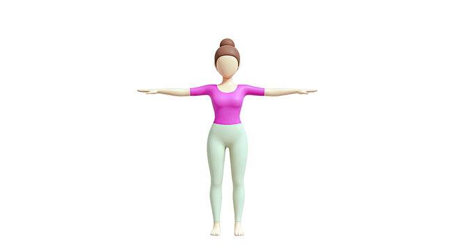 3D Model of a Woman in T-Pose with Pink Top and Tan Pants