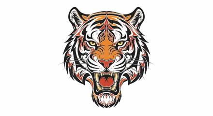 Fototapeta premium Fierce Tiger Head Illustration with Open Mouth.