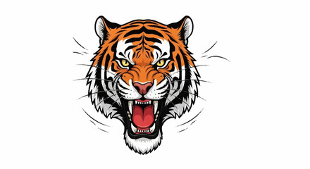Fototapeta premium Fierce Tiger Head Roaring with Open Mouth and Sharp Teeth.