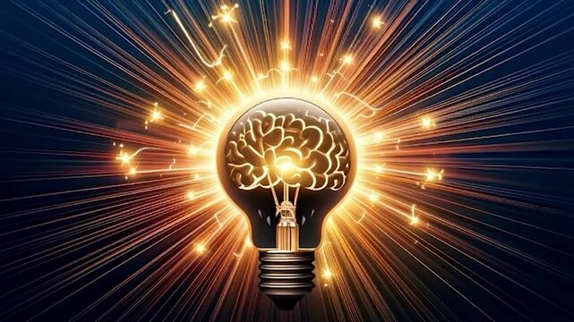 Glowing Light Bulb with Brain Inside.