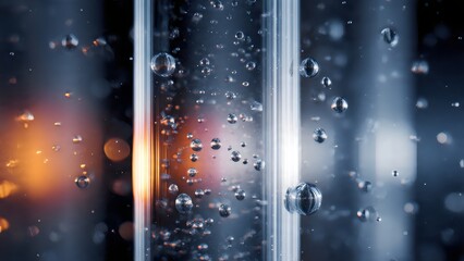 A close-up view of water bubbles in a glass tube with a blurred background